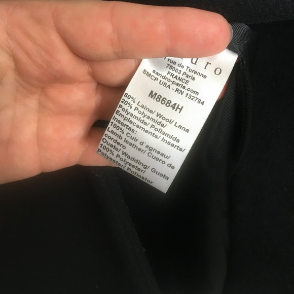 SANDRO | wool & quilted leather black toggle coat - Picture 7 of 9